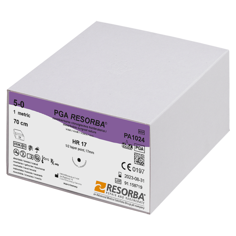 ПГА Ресорба USP5-0 фіолетовий, довжина 70см, колюча голка 17мм, 1/2 кола